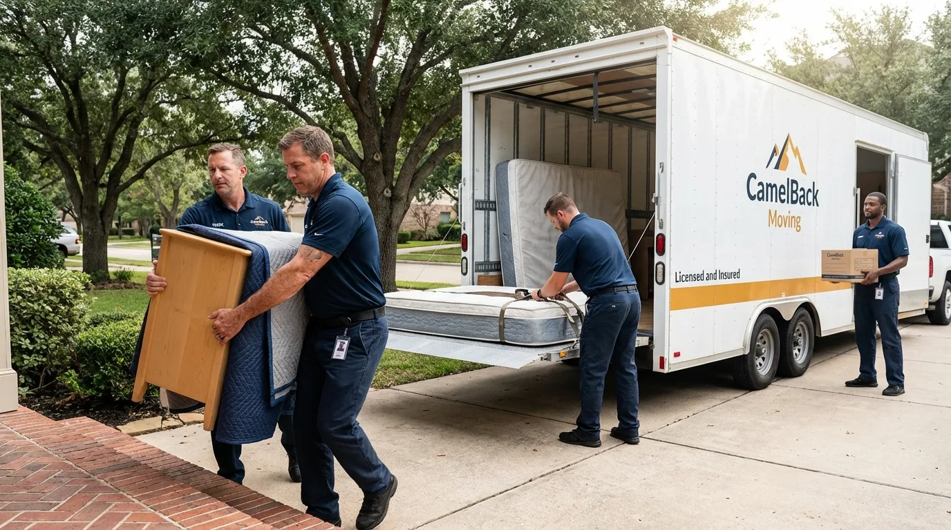 Crew loading residential truck for cross-state move from Apple Creek, OH